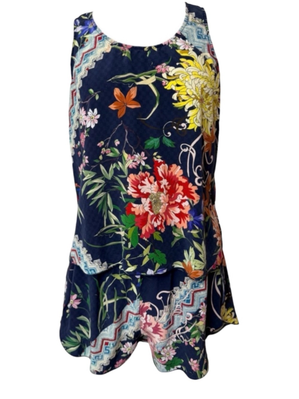 Johnny Was Roselynn 2 Pc Silk Set Size S Navy Floral - Picture 5 of 10